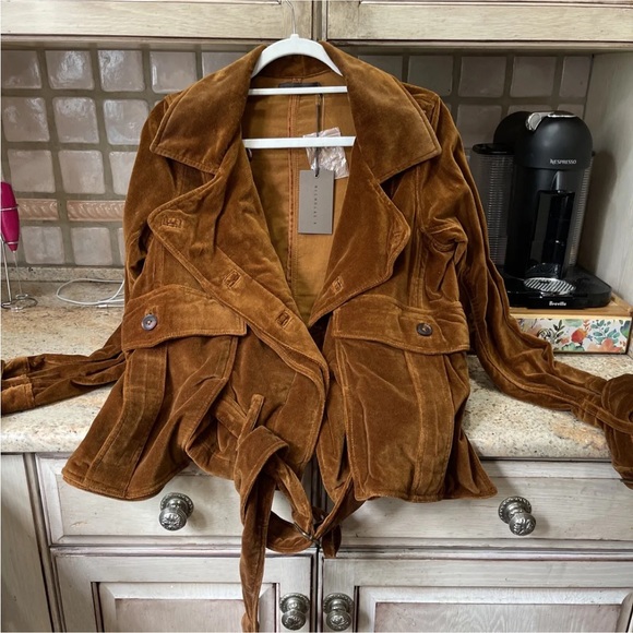 Free People Nicholas K Velvet Turin Jacket Rust Belted Cargo Pockets - Picture 7 of 7